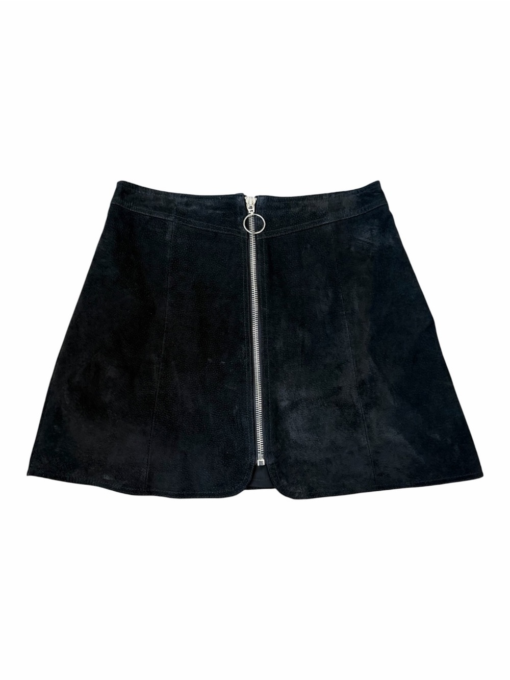 Zara Black Suede Leather Front-Zip Mini Skirt Size Medium